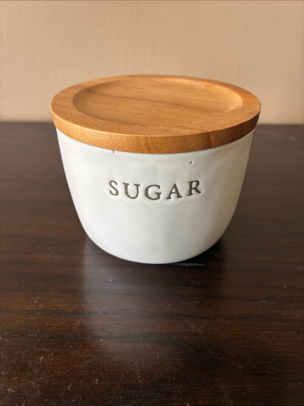 Hearth & Hand Cream Stoneware Jar with Natural Wood Lid